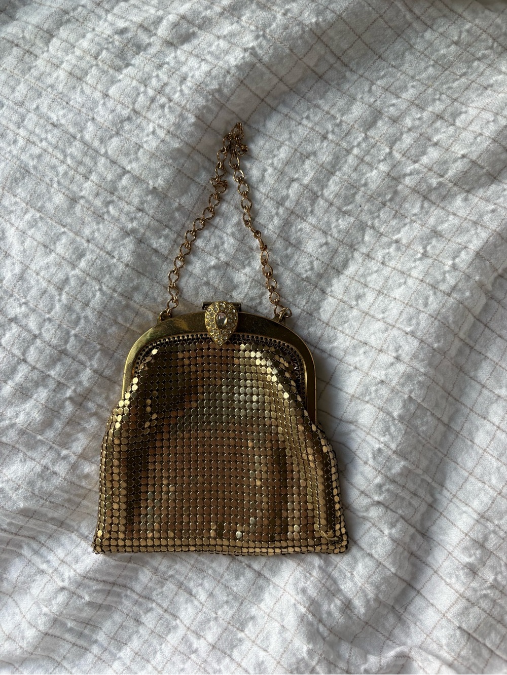 Gold Metallic Mesh Evening Clutch With Chain - Unbranded